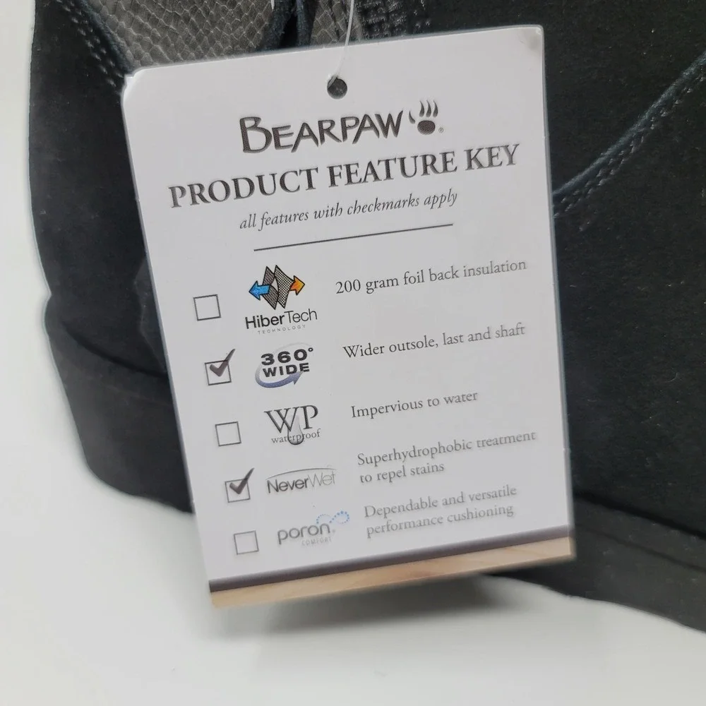 Bearpaw Megan II Wide Ankle Boots Black Suede Snake Embossed NeverWet Sz 8W
